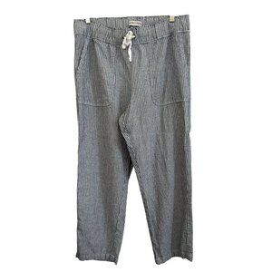 Purple & More Striped Linen Blend Elastic Waist Cropped Pants With Pockets Med